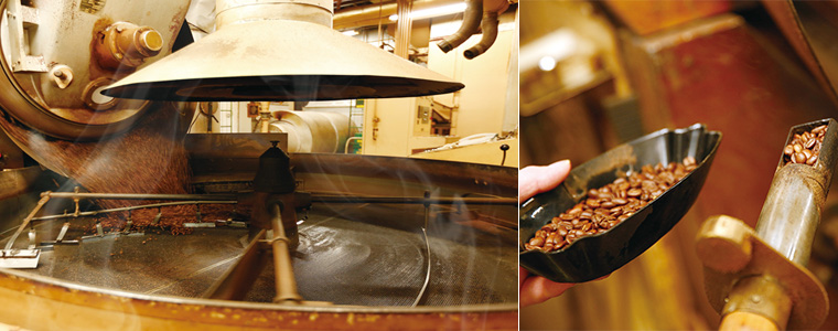 ▲ 横浜にあるキャラバンコーヒーの焙煎工場で、30〜40年使い続けているという焙煎釜。コーヒー豆の油が時間をかけて馴染んでおり、スモーキーな風味を作り出す。